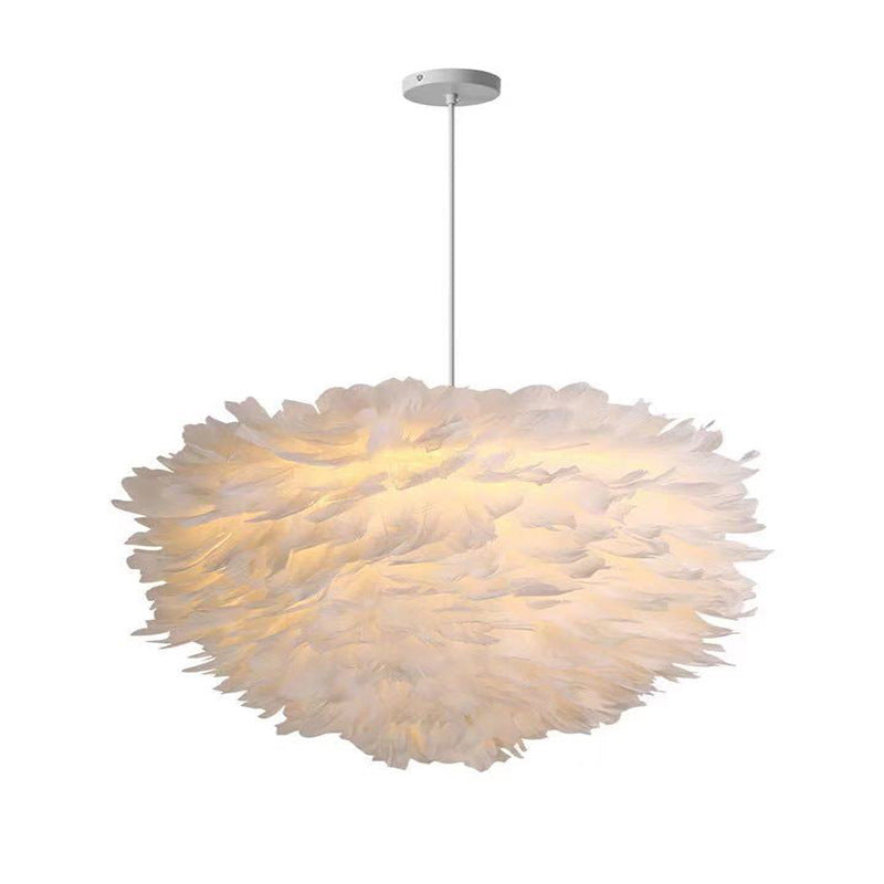 Modern Style Feather Hanging Lights White Simple Hanging Lamp Kit for Living Room