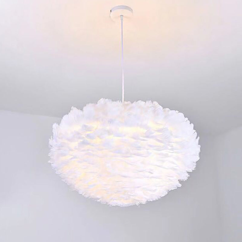 Modern Style Feather Hanging Lights White Simple Hanging Lamp Kit for Living Room