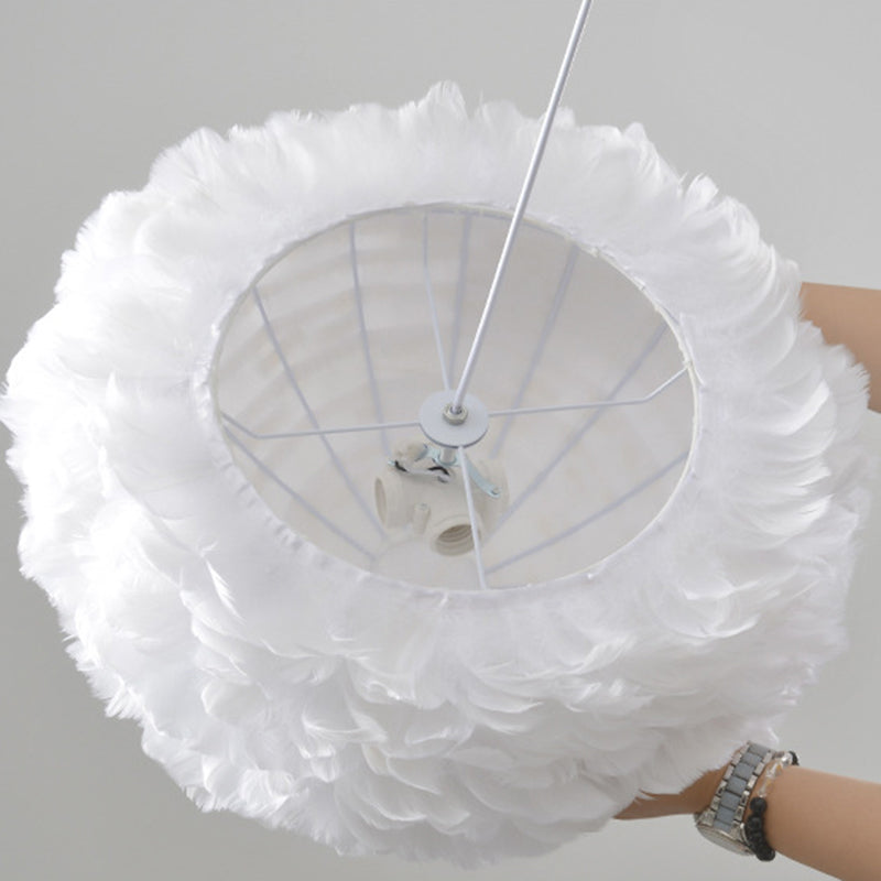 Modern Style Feather Hanging Lights White Simple Hanging Lamp Kit for Living Room
