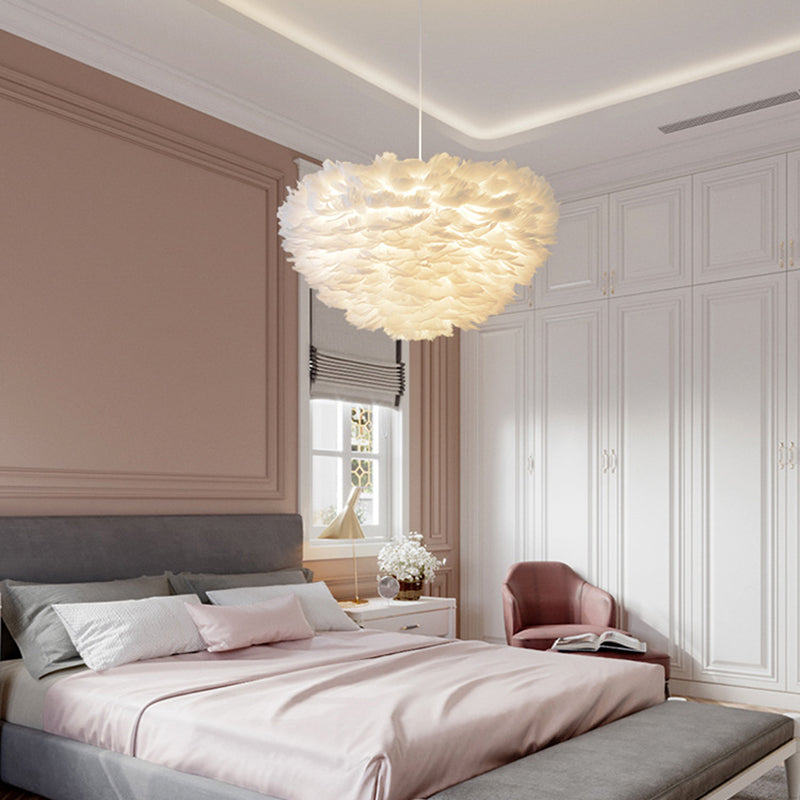 Modern Style Feather Hanging Lights White Simple Hanging Lamp Kit for Living Room