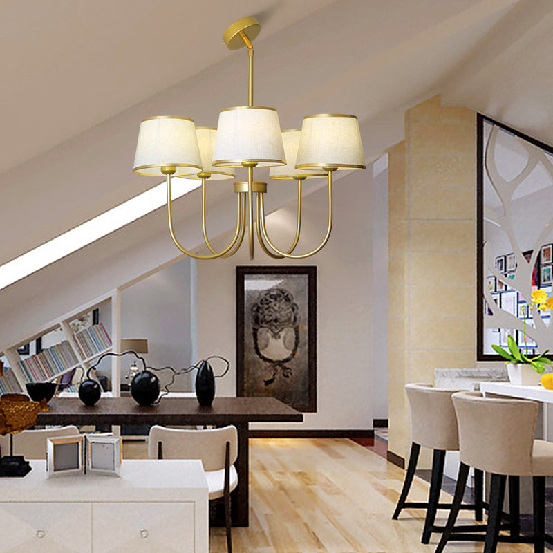 Multi-Head Chandelier Lighting Fixtures American Style Metal Suspension Light with Fabric Shade