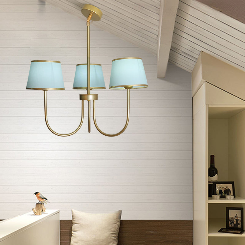 Multi-Head Chandelier Lighting Fixtures American Style Metal Suspension Light with Fabric Shade