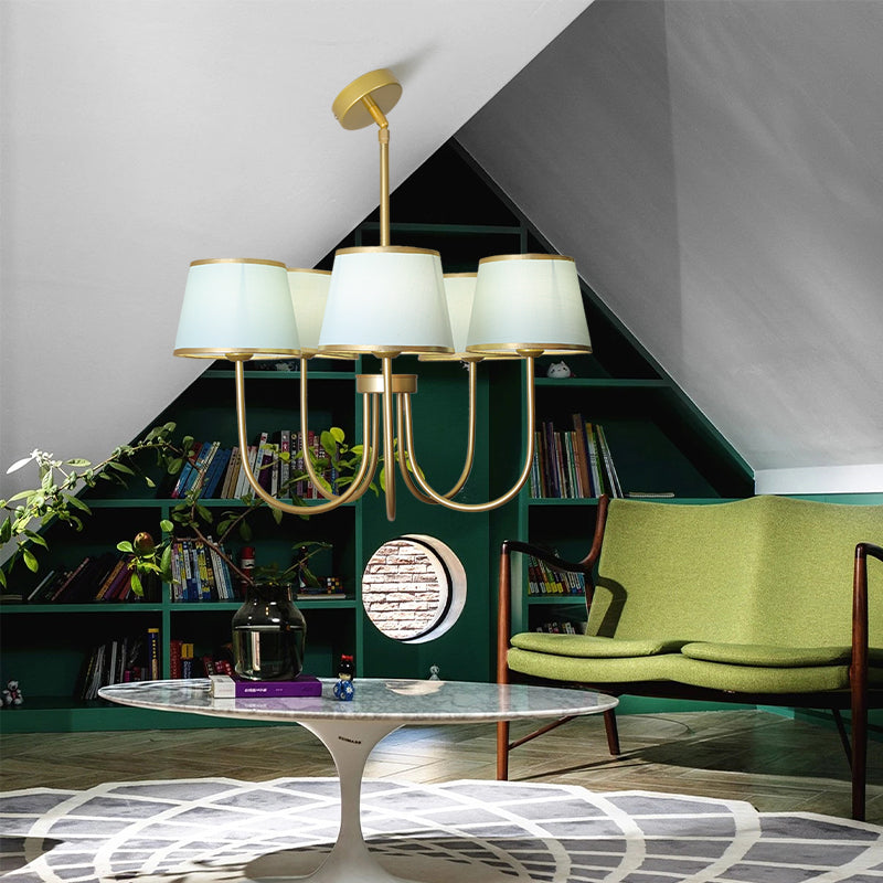 Multi-Head Chandelier Lighting Fixtures American Style Metal Suspension Light with Fabric Shade