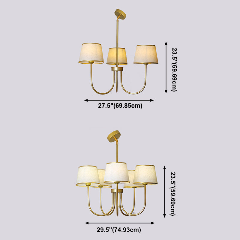 Multi-Head Chandelier Lighting Fixtures American Style Metal Suspension Light with Fabric Shade