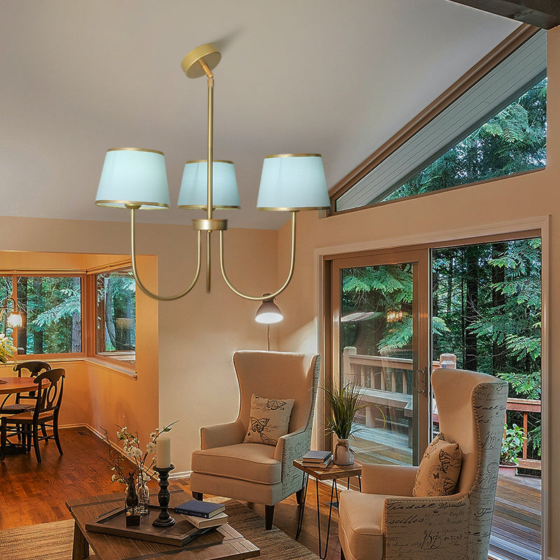Multi-Head Chandelier Lighting Fixtures American Style Metal Suspension Light with Fabric Shade