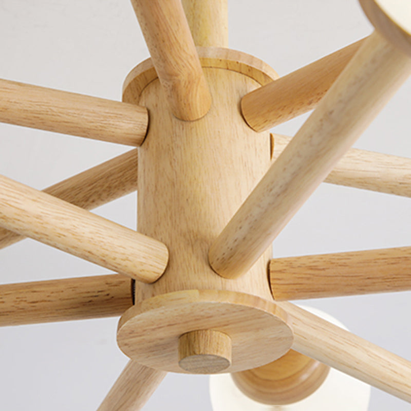 Wood Chandelier Nordic Style Pendant Lamp with White Glass Shade for Living Room