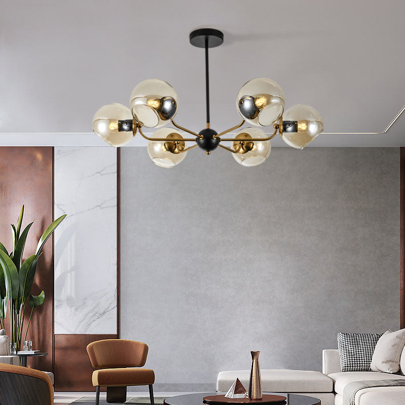 Eenvoud Kroonluchter Lichte bevestiging met bolvormige glazen schaduw metalen hangende plafondlampen