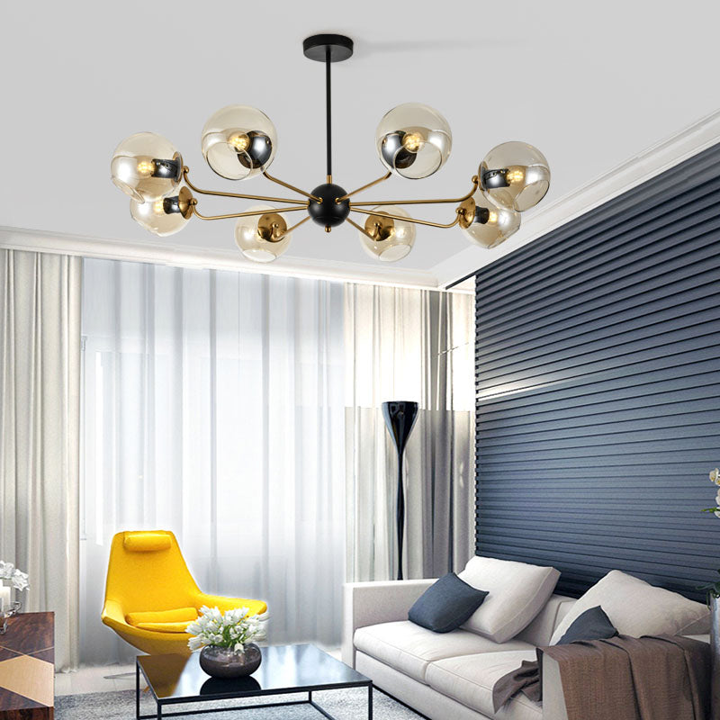 Eenvoud Kroonluchter Lichte bevestiging met bolvormige glazen schaduw metalen hangende plafondlampen