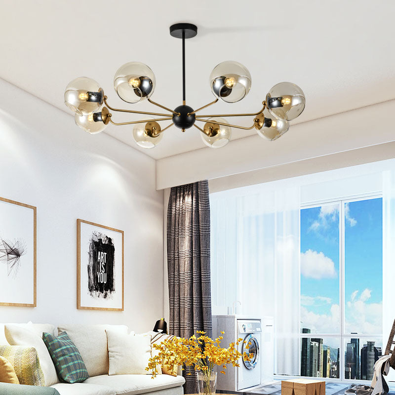 Eenvoud Kroonluchter Lichte bevestiging met bolvormige glazen schaduw metalen hangende plafondlampen