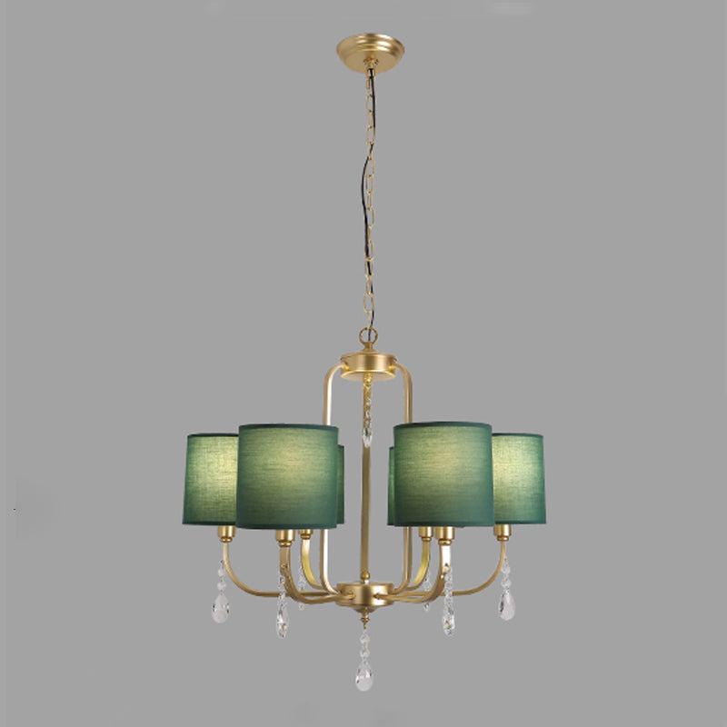 6-Light Chandelier Lighting Fixtures American Style Cylinder Suspension Light with Fabric Shade