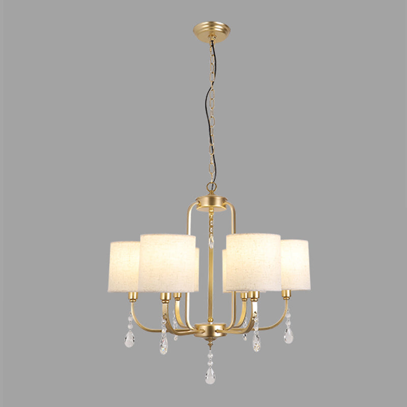 6-Light Chandelier Lighting Fixtures American Style Cylinder Suspension Light with Fabric Shade