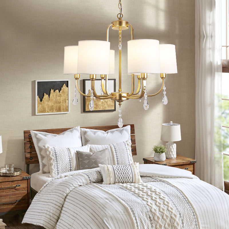 6-Light Chandelier Lighting Fixtures American Style Cylinder Suspension Light with Fabric Shade