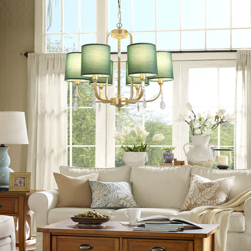 6-Light Chandelier Lighting Fixtures American Style Cylinder Suspension Light with Fabric Shade