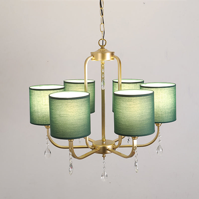 6-Light Chandelier Lighting Fixtures American Style Cylinder Suspension Light with Fabric Shade