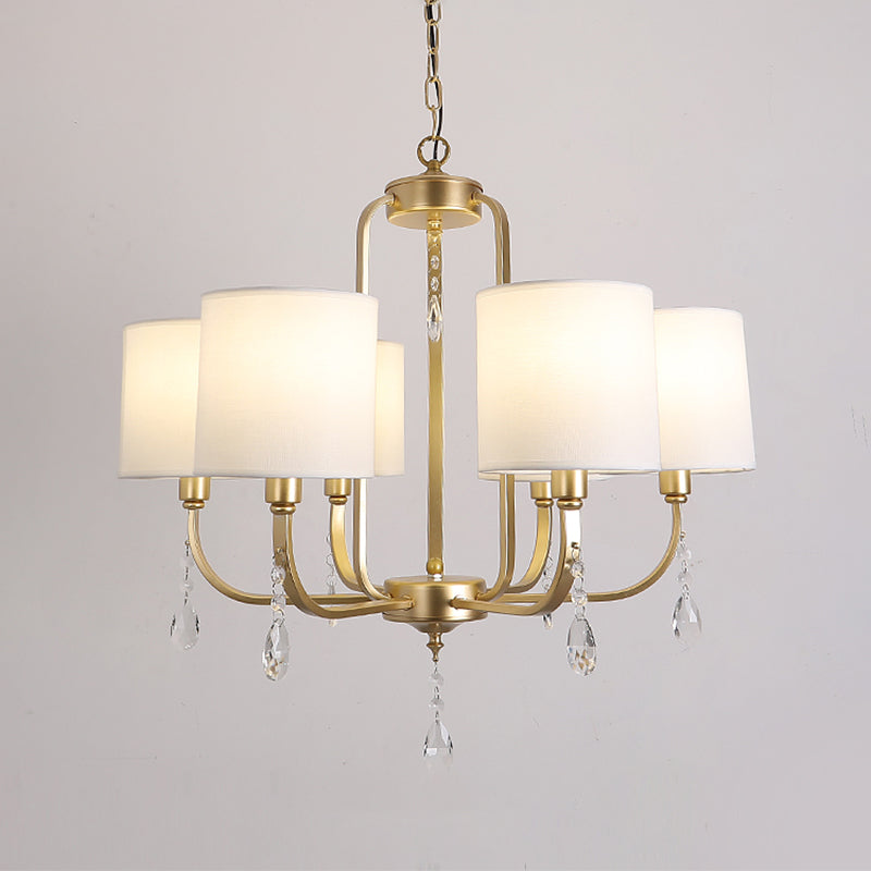 6-Light Chandelier Lighting Fixtures American Style Cylinder Suspension Light with Fabric Shade