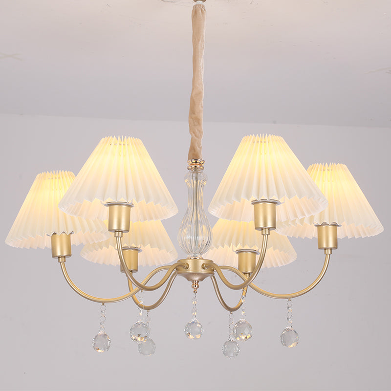 Multi-Head Chandelier Lighting Fixture Traditional Cone Suspension Light with Fabric Shade