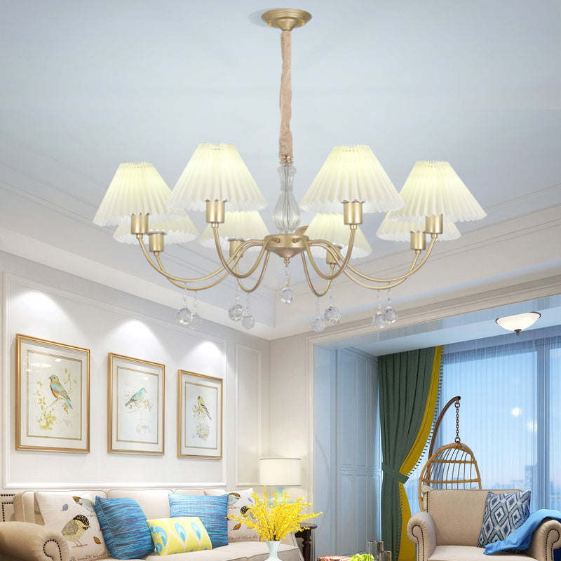 Multi-Head Chandelier Lighting Fixture Traditional Cone Suspension Light with Fabric Shade