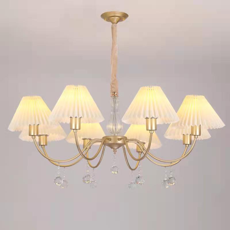 Multi-Head Chandelier Lighting Fixture Traditional Cone Suspension Light with Fabric Shade