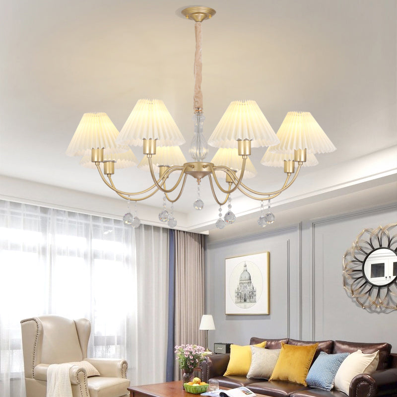 Multi-Head Chandelier Lighting Fixture Traditional Cone Suspension Light with Fabric Shade