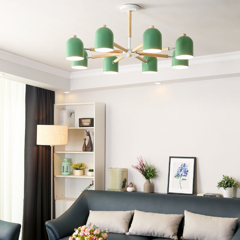 Cloche Shade Wooden Chandelier Nordic Adjustable Suspension Light for Bedroom