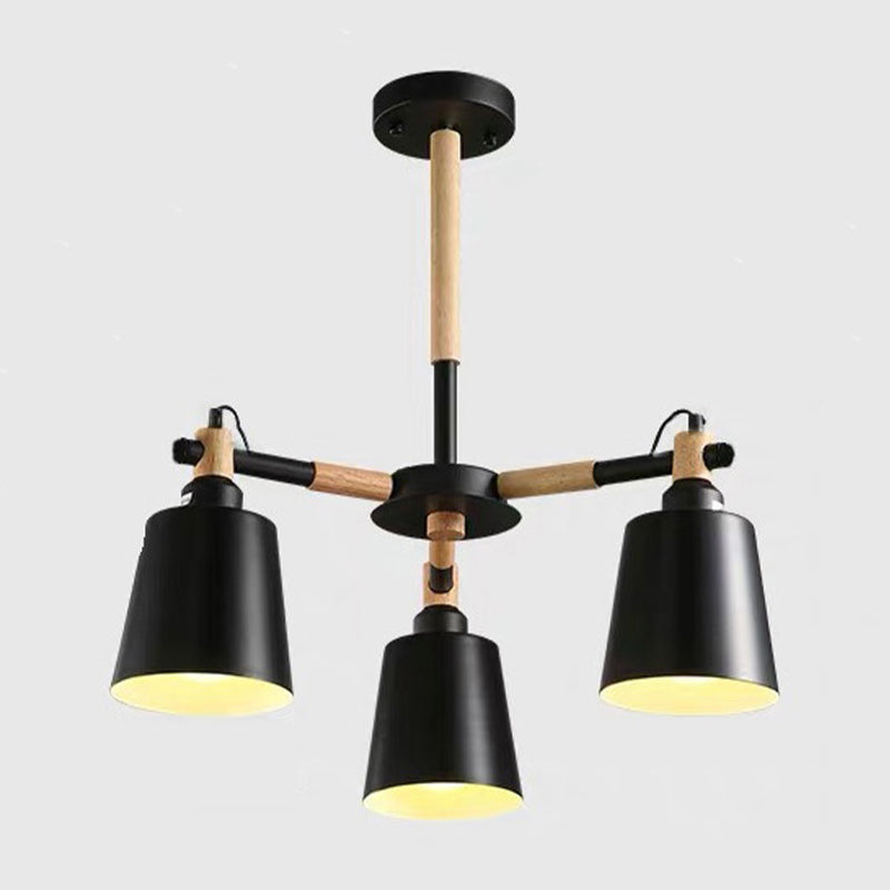 Cone Shade Metal Hanging Lamp Macaron Style Wood Chandelier for Living Room