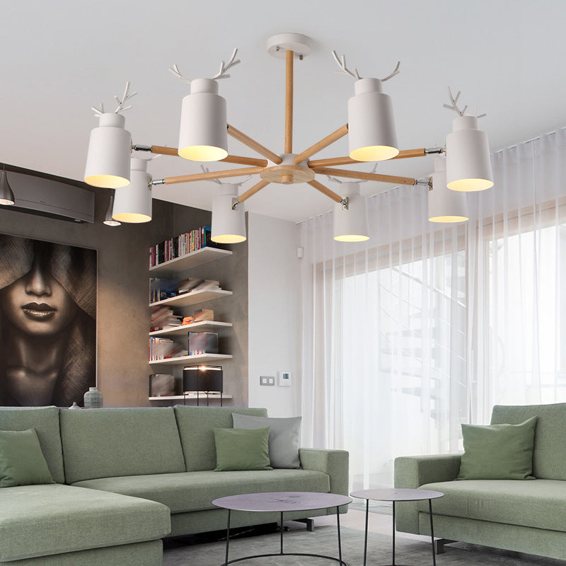 Witte gewei kroonluchter lamp Noordse metalen hangend licht met houten arm