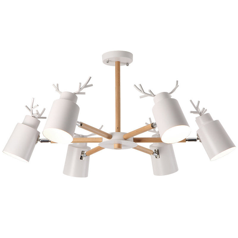 Witte gewei kroonluchter lamp Noordse metalen hangend licht met houten arm