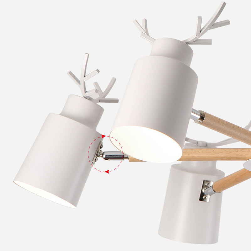 Witte gewei kroonluchter lamp Noordse metalen hangend licht met houten arm