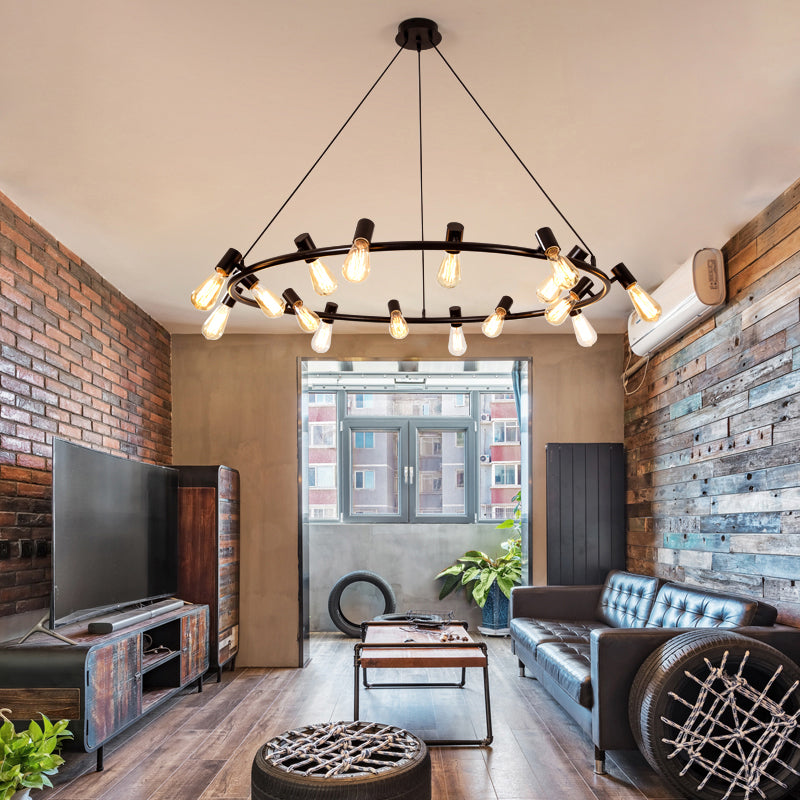 Accesorios de iluminación de araña de ruedas de carretas Luz de suspensión de múltiples cabezas industriales para sala de estar