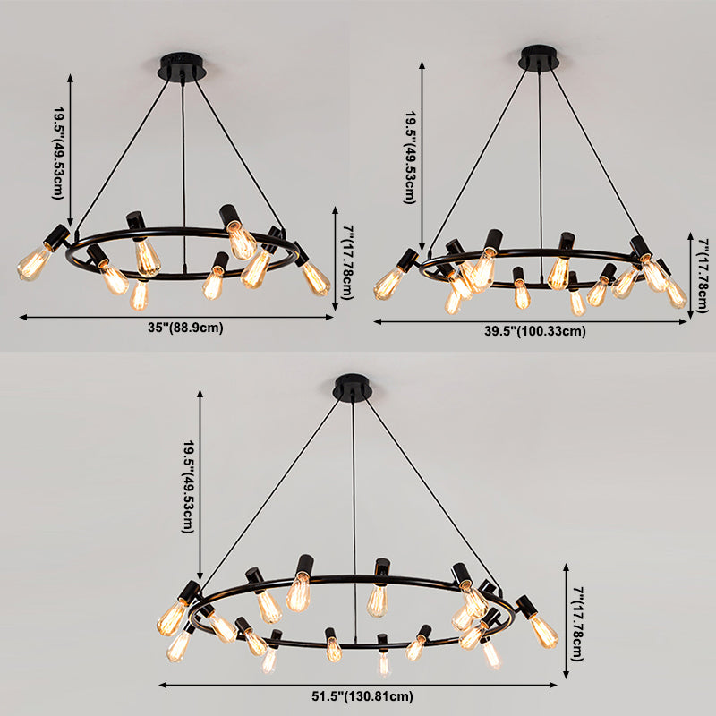 Accesorios de iluminación de araña de ruedas de carretas Luz de suspensión de múltiples cabezas industriales para sala de estar