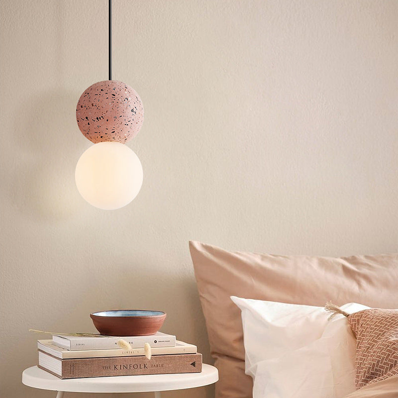 1 Light Stone Pendant Light Modern Minimalist Suspension Lighting for Bedroom