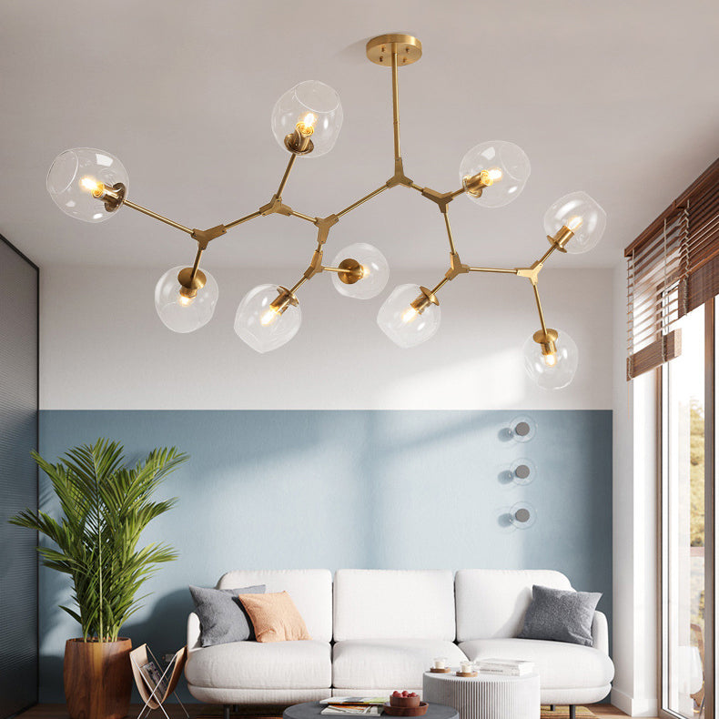Clear Glass Suspension Lamp Fixture Modern Minimalist Island Light in Brass