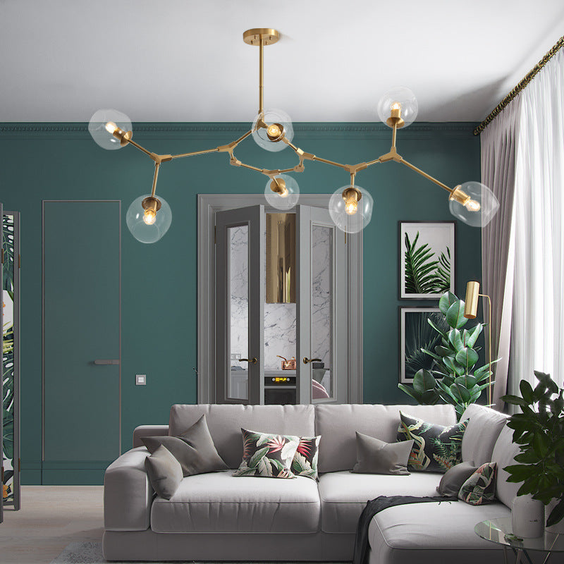 Clear Glass Suspension Lamp Fixture Modern Minimalist Island Light in Brass