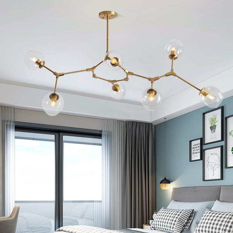 Clear Glass Suspension Lamp Fixture Modern Minimalist Island Light in Brass