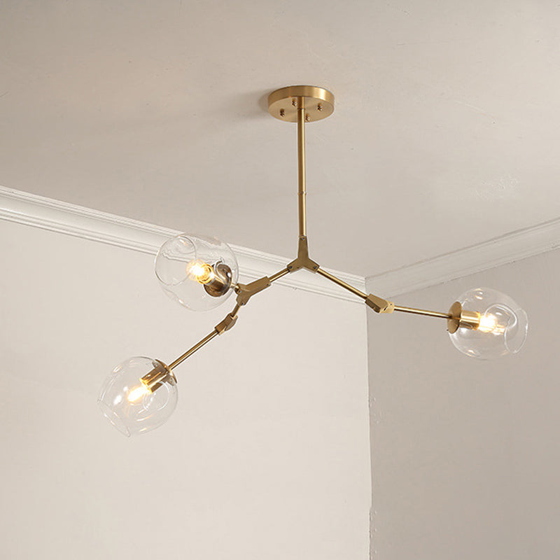 Clear Glass Suspension Lamp Fixture Modern Minimalist Island Light in Brass