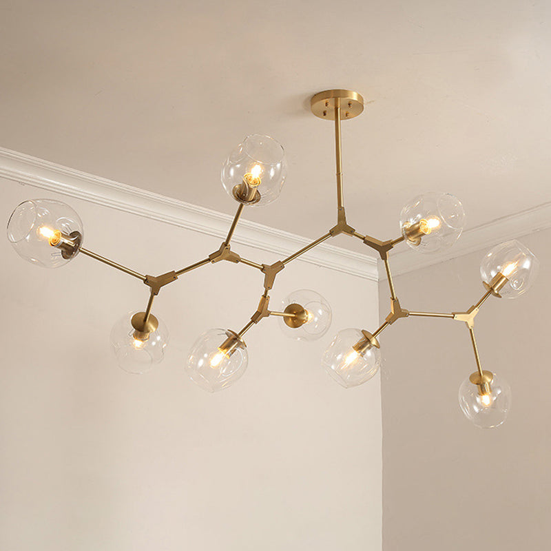 Clear Glass Suspension Lamp Fixture Modern Minimalist Island Light in Brass