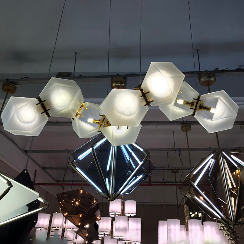 Frosted Glass Island Lighting Artistic Dining Room Suspension Light in Gold