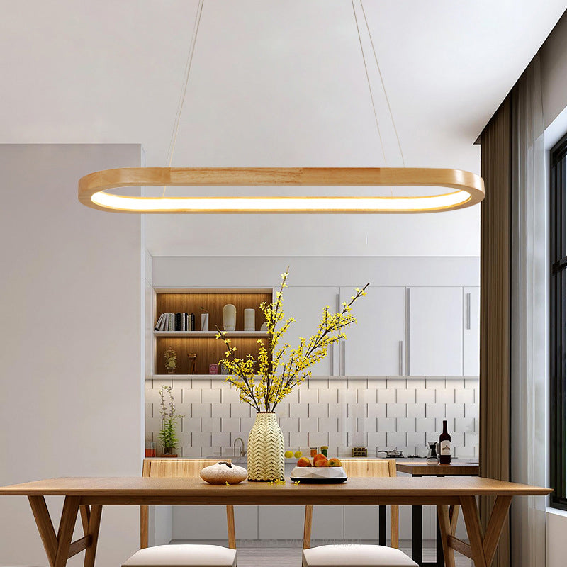 Oval Ring Kitchen Bar Island Light Acrylic LED Simple Hanging Lighting Fixture in Wood