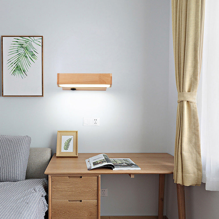 Einfacher Stil rotierende Wandleuchten LED -Holzwandlampe für Schlafzimmer Wohnzimmer