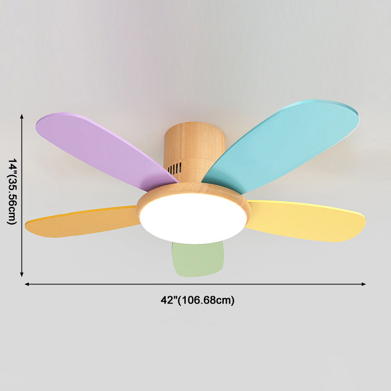 Macaron Flush Mount Fan Lamp Wooden 5 Blades LED Semi Flush Light Fixture for Kids Room