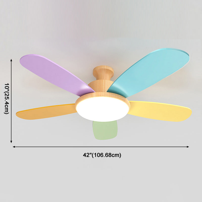 Macaron Flush Mount Fan Lamp Wooden 5 Blades LED Semi Flush Light Fixture for Kids Room