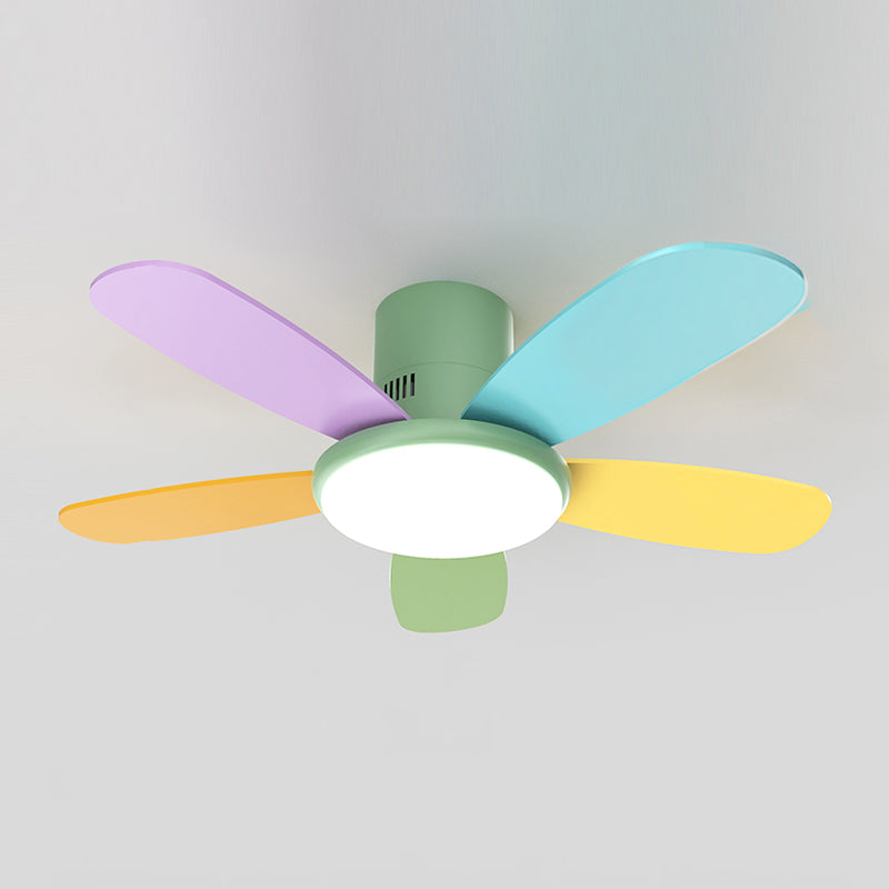 Macaron Flush Mount Fan Lamp Wooden 5 Blades LED Semi Flush Light Fixture for Kids Room