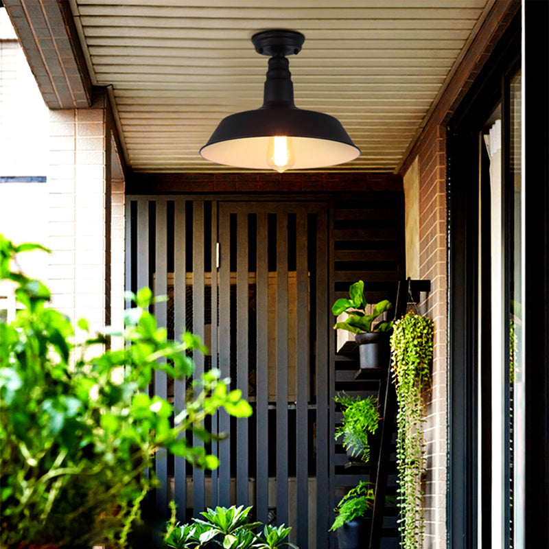 Plafoniera da portico a forma di fienile, retrò, industriale, in metallo, a 1 luce, a semi-incasso