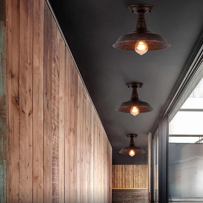 Plafoniera da portico a forma di fienile, retrò, industriale, in metallo, a 1 luce, a semi-incasso