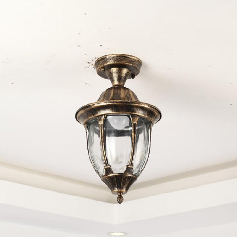 Bell Shaped Semi Flush Light Traditional Glass 1 Bulb Balcony Ceiling Flush Light