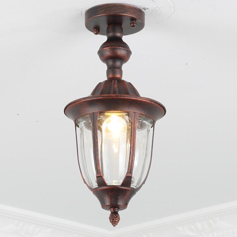 Bell Shaped Semi Flush Light Traditional Glass 1 Bulb Balcony Ceiling Flush Light