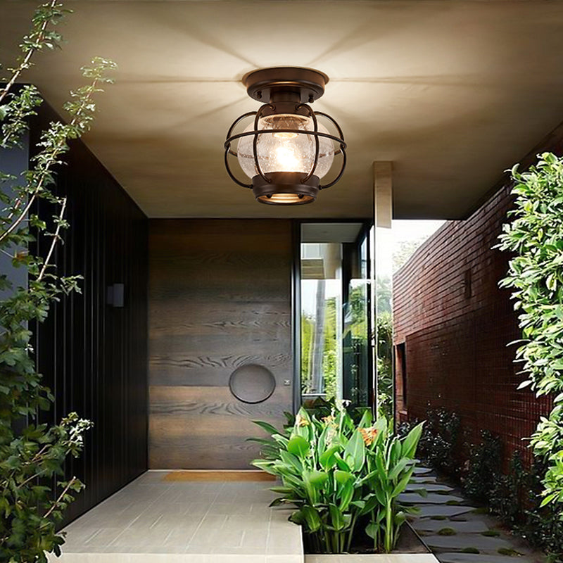 1-Light Porch Ceiling Lamp Vintage Flush Mount Light Fixture with Glass Shade