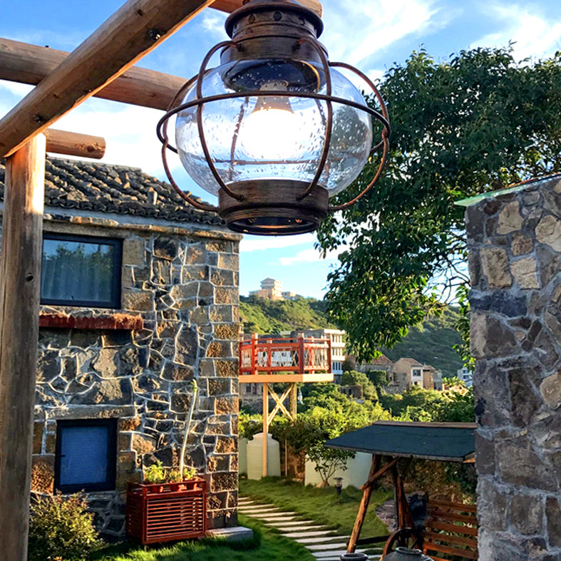 1-Light Porch Ceiling Lamp Vintage Flush Mount Light Fixture with Glass Shade