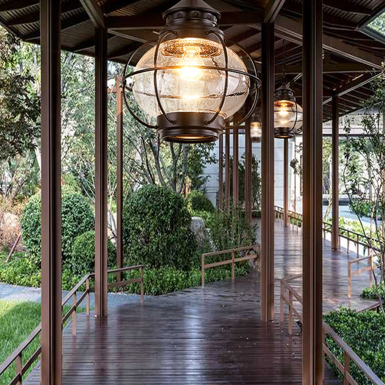 1-Light Porch Ceiling Lamp Vintage Flush Mount Light Fixture with Glass Shade