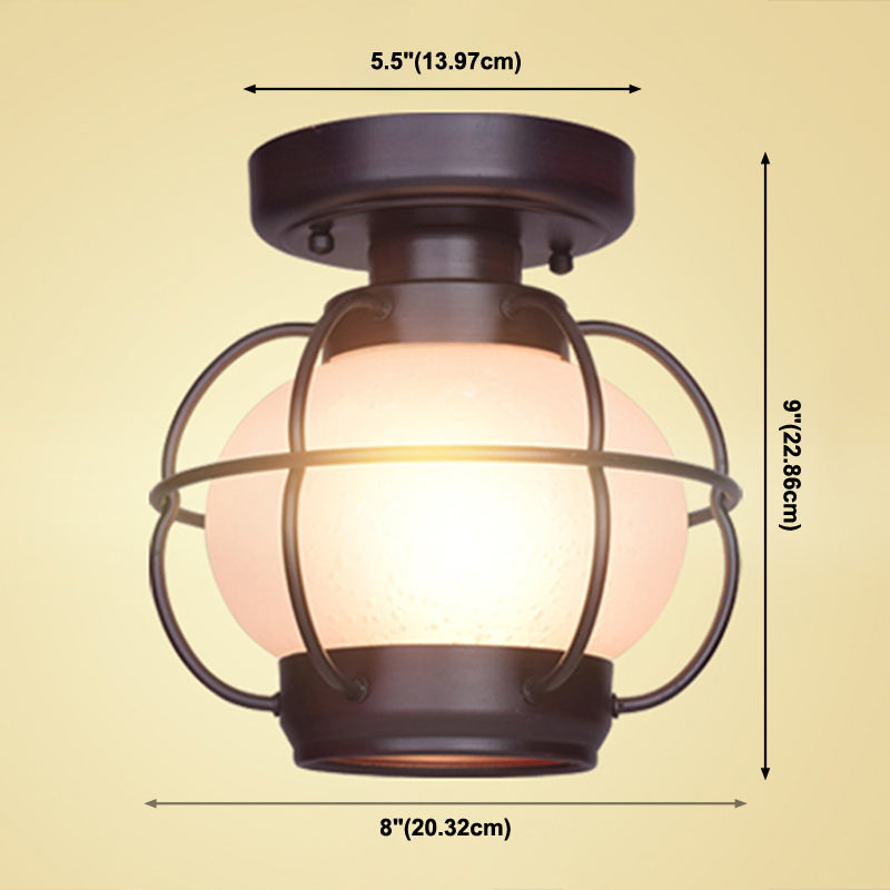 1-Light Porch Ceiling Lamp Vintage Flush Mount Light Fixture with Glass Shade